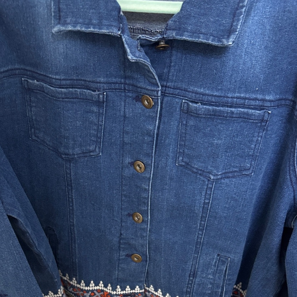 Multiples Dark Blue Jean Jacket with Colorful Trim - image 3